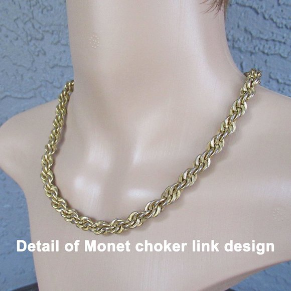 Monet 14 inch choker necklace plus 2 inch extender, Twisted gold link style, VTG - Picture 1 of 13
